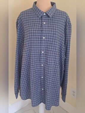 Men’s Blue Plaid Long-Sleeve Button-Down Shirt